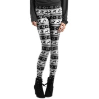 ECOSCO Women Reindeer Deer Snow Snowflake Pattern Ankle Length Footless Pantyhose Legging Tight Pant One Size Black & White ECOSCO Women Reindeer Deer Snow Snowflake Pattern Ankle Length Footless Pantyhose Legging Tight Pant One Size Black & White