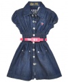 GUESS Kids Girls Shirtwaist Dress with Smocking, DARK STONEWASH (6)