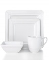 Keep it clean. The bright Dekko white place settings put the focus on your culinary creations with Laurie Gates' collection of white dinnerware. The dishes have modern shapes that look extra sharp with defined edges and a glossy finish.