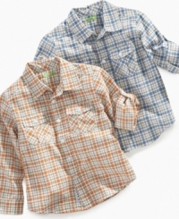 Add a casual edge to his look with these fresh plaid shirts from Greendog. Add a casual edge to his look with these fresh plaid shirts from Greendog.
