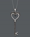 Unlock the most stylish secret with a trendy key pendant. Set in sterling silver, an open-cut heart key shines with the addition of round-cut black diamonds (1/8 ct. t.w.) and white diamond accents. Approximate length: 18 inches. Approximate drop: 1-3/4 inches.