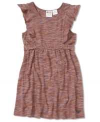 Floaty ruffles on this dress from Roxy give her look a breezy boost. Floaty ruffles on this dress from Roxy give her look a breezy boost.