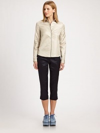 Contrast piping edges this lightweight silk button-front tailored in a slim, feminine silhouette.Point collarLong sleevesDouble button cuffsButton frontShirttail hemBack bodice seamsAbout 22 from shoulder to hemSilkDry cleanMade in ItalyModel shown is 5'9½ (175cm) wearing US size 4. Contrast piping edges this lightweight silk button-front tailored in a slim, feminine silhouette.Point collarLong sleevesDouble button cuffsButton frontShirttail hemBack bodice seamsAbout 22 from shoulder to hemSilkDry cleanMade in ItalyModel shown is 5'9½ (175cm) wearing US size 4.