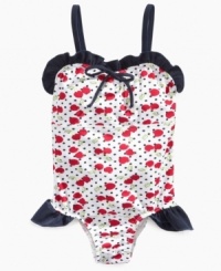 Get fruity. Sweet style will instantly be hers in this frilly swimsuit from Pink Platinum. Get fruity. Sweet style will instantly be hers in this frilly swimsuit from Pink Platinum.