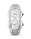 Philip Stein® mini signature stainless steel watch head with mother-of-pearl dial. Fits 12 mm-size 4 straps.