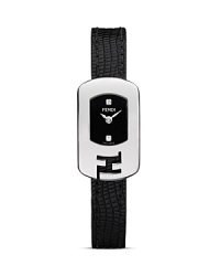 This fashionable timepiece from Fendi features a diamond-accented dial and a black lizard grain leather strap. This fashionable timepiece from Fendi features a diamond-accented dial and a black lizard grain leather strap.