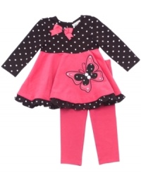 This tunic and leggings set by Rare Editions dresses your little butterfly up in pretty pinks and polka dots. This tunic and leggings set by Rare Editions dresses your little butterfly up in pretty pinks and polka dots.