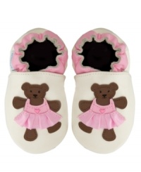 No little dancer is complete without her ballerina bears! Your little love will steal the spotlight when she sports this precious pair, featuring a flexible upper, non-slip suede outsole and extra-special 3D pleated-skirt that she can touch and feel. No little dancer is complete without her ballerina bears! Your little love will steal the spotlight when she sports this precious pair, featuring a flexible upper, non-slip suede outsole and extra-special 3D pleated-skirt that she can touch and feel.