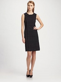 Rich, embossed pattern adds texture interest to this sleeveless sheath.Sleeveless Portrait collar Two front pleats Back zipper About 22 from natural waist 52% cotton/45% viscose/3% elastic Dry clean ImportedOUR FIT MODEL RECOMMENDS ordering true size. Rich, embossed pattern adds texture interest to this sleeveless sheath.Sleeveless Portrait collar Two front pleats Back zipper About 22 from natural waist 52% cotton/45% viscose/3% elastic Dry clean ImportedOUR FIT MODEL RECOMMENDS ordering true size.