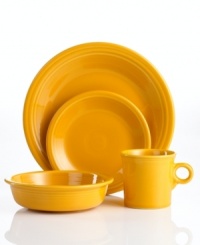 Golden anniversary. Celebrate 75 years of Fiesta with the new Marigold place setting, featuring the same chip-resistant durability and cool Art Deco design that make the dining favorite a bona fide style icon.