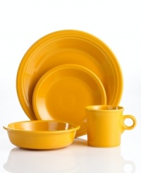 Golden anniversary. Celebrate 75 years of Fiesta with the new Marigold place setting, featuring the same chip-resistant durability and cool Art Deco design that make the dining favorite a bona fide style icon. Golden anniversary. Celebrate 75 years of Fiesta with the new Marigold place setting, featuring the same chip-resistant durability and cool Art Deco design that make the dining favorite a bona fide style icon.