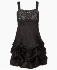 Dance the night away. Sequins and a pickup skirt on this Ruby Rox dress will get her in the mood to move on the floor. Dance the night away. Sequins and a pickup skirt on this Ruby Rox dress will get her in the mood to move on the floor.
