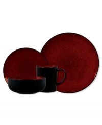 Smart casual. It gets noticed first for its cool reactive glaze, but what the Novabella dinnerware set really brings to the table is hardwearing, fuss-free stoneware for unparalleled convenience. Burgundy and black add modern sophistication. Smart casual. It gets noticed first for its cool reactive glaze, but what the Novabella dinnerware set really brings to the table is hardwearing, fuss-free stoneware for unparalleled convenience. Burgundy and black add modern sophistication.