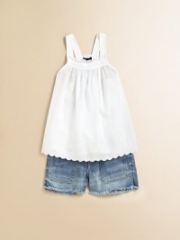 Eyelet detailing and scalloped trim lend adorable appeal to an ethereal tank crafted from a combination of woven and jersey-knit cotton for cool comfort during the warmer months.SquareneckSleevelessRear smockingRacerback silhouetteCottonMachine washImported Eyelet detailing and scalloped trim lend adorable appeal to an ethereal tank crafted from a combination of woven and jersey-knit cotton for cool comfort during the warmer months.SquareneckSleevelessRear smockingRacerback silhouetteCottonMachine washImported