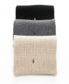 Add some texture to your cold-weather look with these waffle-knit scarves from Ralph Lauren.