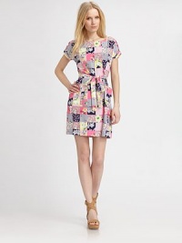 A timeless patchwork print lends a charming look to this flattering dress with a waist-defining, self-tie belt.BoatneckShort sleevesSelf-tie beltAllover patchwork printAbout 20 from natural waistRayonMachine washImported Model shown is 5'10 (177cm) wearing US size Small. A timeless patchwork print lends a charming look to this flattering dress with a waist-defining, self-tie belt.BoatneckShort sleevesSelf-tie beltAllover patchwork printAbout 20 from natural waistRayonMachine washImported Model shown is 5'10 (177cm) wearing US size Small.
