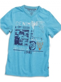 GUESS Kids Boys Little Boy Patch Embellished Screen Tee, TURQUOISE (3T) GUESS Kids Boys Little Boy Patch Embellished Screen Tee, TURQUOISE (3T)