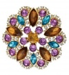 Charter Club Round Brooch, Gold Tone with Purple, Aqua snd Smoky Topaz Crystal Pin