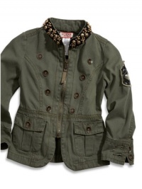 GUESS Kids Girls Little Girl Military Jacket, OLIVE (2T)