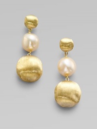From the Africa Collection. Luminous freshwater pearls are connected by spheres of brushed 18k yellow gold.Freshwater pearls 18k yellow gold Length, about 1½ Post backs Made in Italy From the Africa Collection. Luminous freshwater pearls are connected by spheres of brushed 18k yellow gold.Freshwater pearls 18k yellow gold Length, about 1½ Post backs Made in Italy