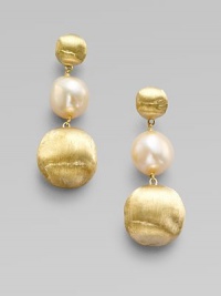 From the Africa Collection. Luminous freshwater pearls are connected by spheres of brushed 18k yellow gold.Freshwater pearls 18k yellow gold Length, about 1½ Post backs Made in Italy