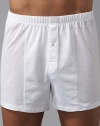 Soft mercerized cotton jersey boxer short has a looser fit for added comfort. Elasticized waist Single-button fly Machine wash Imported