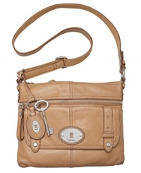 Get up and go with this organized leather crossbody by Fossil featuring silvertone lock and key accents. With plenty of pockets both inside and out, everything will be in its place and ready to go when your next adventure comes calling. Get up and go with this organized leather crossbody by Fossil featuring silvertone lock and key accents. With plenty of pockets both inside and out, everything will be in its place and ready to go when your next adventure comes calling.
