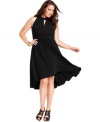 Dazzle from day to night with Spense's sleeveless plus size dress, punctuated by a high-low hem!