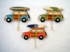 Tropical Beachy Woody & Surfboard Wall Hooks Set of 3