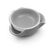 This Joseph Joseph double dish is the perfect serving system for olives and nuts. One dish neatly nests atop a larger bowl with curved spouts for collecting pits, shells, toothpicks, etc. The two bowls detach for separate use.
