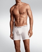 Cotton stretch boxer briefs with body defining fit. Elasticized waist band with logo, pouch front.