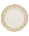 This charming porcelain accent plate features a four-ringed border. Mix and match with other Tin Can Alley Khaki pieces for a subtly varied table setting.
