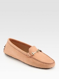 Tried-and-true leather moccasin with detailed stitching and a signature goldtone buckle that forms two T's. Nubuck leather upperLeather liningRubber solePadded insoleMade in ItalyOUR FIT MODEL RECOMMENDS ordering true size. Tried-and-true leather moccasin with detailed stitching and a signature goldtone buckle that forms two T's. Nubuck leather upperLeather liningRubber solePadded insoleMade in ItalyOUR FIT MODEL RECOMMENDS ordering true size.