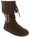 Fringe details and a cute colorful pattern make the Noel booties from Muk Luks a stylish and welcome addition to any shoe collection.