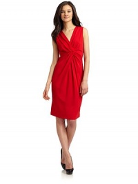 THE LOOKSurplice V-neckKnot detail at bust with gentle drapingSleevelessTHE FITAbout 41 from shoulder to hemTHE MATERIAL95% viscose/5% elastaneCARE & ORIGINDry cleanImportedModel shown is 5'10½ (179cm) wearing US size Small. THE LOOKSurplice V-neckKnot detail at bust with gentle drapingSleevelessTHE FITAbout 41 from shoulder to hemTHE MATERIAL95% viscose/5% elastaneCARE & ORIGINDry cleanImportedModel shown is 5'10½ (179cm) wearing US size Small.