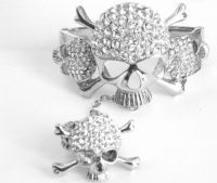 Rhodium Plated Unisex Skull Bone Bracelet with Matching Ring Swarovski Elements (Comes with Gift Box) Rhodium Plated Unisex Skull Bone Bracelet with Matching Ring Swarovski Elements (Comes with Gift Box)