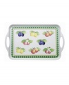 Bring the lush bounty of the French countryside to your table with this versatile tray from Villeroy & Boch's serveware and serving dishes collection. Fresh summer fruits and a leaf garland adorn lightweight melamine for indoor and outdoor dining.