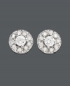 Dust your earlobes with diamond studs. Practical for every occasion, these circular studs feature one central round-cut diamond surrounded by slightly smaller round-cut diamonds (1/4 ct. t.w.) at the edges. Earrings crafted in 14k white gold. Approximate diameter: 1/4 inch.