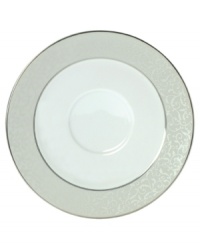 Clean and cool with an understated elegance, Mikasa's Parchment fine china dinnerware and dishes collection features a soft gray border embellished by an intricate scroll design. Accented by inner and outer borders of platinum. Dishwasher safe. Clean and cool with an understated elegance, Mikasa's Parchment fine china dinnerware and dishes collection features a soft gray border embellished by an intricate scroll design. Accented by inner and outer borders of platinum. Dishwasher safe.