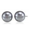 Stud earrings in a neutral hue are the perfect complement to any ensemble. These shining studs by Carolee feature a charcoal-colored glass pearl (12 mm) in a silvertone mixed metal setting. Surgical steel posts.