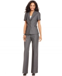 A classic pinstriped pant suit gets revamped for the season. Tahari by ASL's version is ready for warm-weather workdays with a short-sleeve silhouette and sharp look. A classic pinstriped pant suit gets revamped for the season. Tahari by ASL's version is ready for warm-weather workdays with a short-sleeve silhouette and sharp look.