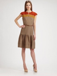 This drop-waist ombre-printed wool silhouette features a seamed bodice and a chic, goldtone punto dot zipper pull.Jewel necklineNeckline vent with goldtone zipper pullCap sleevesIncluded beltDrop waistPleated skirtConcealed back zipFully linedAbout 26 from natural waistWoolDry cleanImported of Italian fabricModel shown is 5'9½ (176cm) wearing US size 4.Please note: belt not included. This drop-waist ombre-printed wool silhouette features a seamed bodice and a chic, goldtone punto dot zipper pull.Jewel necklineNeckline vent with goldtone zipper pullCap sleevesIncluded beltDrop waistPleated skirtConcealed back zipFully linedAbout 26 from natural waistWoolDry cleanImported of Italian fabricModel shown is 5'9½ (176cm) wearing US size 4.Please note: belt not included.