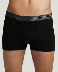 Trunks with gusset support pouch. Elasticized beat check waistband, comfort fitting. Trunks with gusset support pouch. Elasticized beat check waistband, comfort fitting.