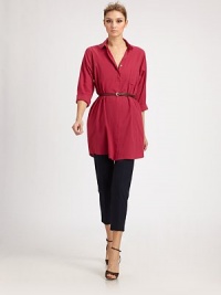 Colorful woven cotton, cinched at the waist with a narrow belt.Shirt collarButton frontPatch pocketCuffed three-quarter sleevesIncluded beltSide slash pocketsCurved hemlineWide back belt loopAbout 32 from shoulder to hem98% cotton/2% elastaneDry cleanMade in Italy of imported fabricModel shown is 5'11 (180cm) wearing US size 4. Colorful woven cotton, cinched at the waist with a narrow belt.Shirt collarButton frontPatch pocketCuffed three-quarter sleevesIncluded beltSide slash pocketsCurved hemlineWide back belt loopAbout 32 from shoulder to hem98% cotton/2% elastaneDry cleanMade in Italy of imported fabricModel shown is 5'11 (180cm) wearing US size 4.