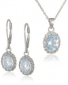 Sterling Silver Blue and White Topaz Pendant and Earrings Set