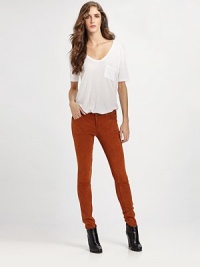 An ankle crop gives this skinny stretch-suede silhouette instant retro flare.THE FITFitted through hips and thighsRise, about 8Inseam, about 31THE DETAILSZip flyFive-pocket styleSuedeDry clean by a suede specialistMade in USA of imported fabricModel shown is 5'11 (180cm) wearing US size 4. An ankle crop gives this skinny stretch-suede silhouette instant retro flare.THE FITFitted through hips and thighsRise, about 8Inseam, about 31THE DETAILSZip flyFive-pocket styleSuedeDry clean by a suede specialistMade in USA of imported fabricModel shown is 5'11 (180cm) wearing US size 4.