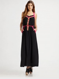 Multicolored trim and a flattering sweetheart neckline sweeten this vintage-inspired maxi design. Sweetheart necklineSleevelessButton frontSlash pocketsAbout 39 from natural waistSilkDry cleanImportedModel shown is 5'10 (177cm) wearing US size 4. Multicolored trim and a flattering sweetheart neckline sweeten this vintage-inspired maxi design. Sweetheart necklineSleevelessButton frontSlash pocketsAbout 39 from natural waistSilkDry cleanImportedModel shown is 5'10 (177cm) wearing US size 4.