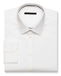 Regular fit, long sleeve shirt with spread collar. Button front with angle cut barrel cuffs. Clean front, no pockets. Rounded hem. Regular fit, long sleeve shirt with spread collar. Button front with angle cut barrel cuffs. Clean front, no pockets. Rounded hem.