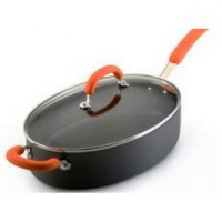 Rachael Ray Hard Anodized Nonstick 5-Quart Oval Saute Pan with Glass Lid, Orange Rachael Ray Hard Anodized Nonstick 5-Quart Oval Saute Pan with Glass Lid, Orange