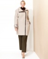 Calvin Klein, the master of minimalism, gives you a streamlined plus size coat with sophisticated faux-leather trim.